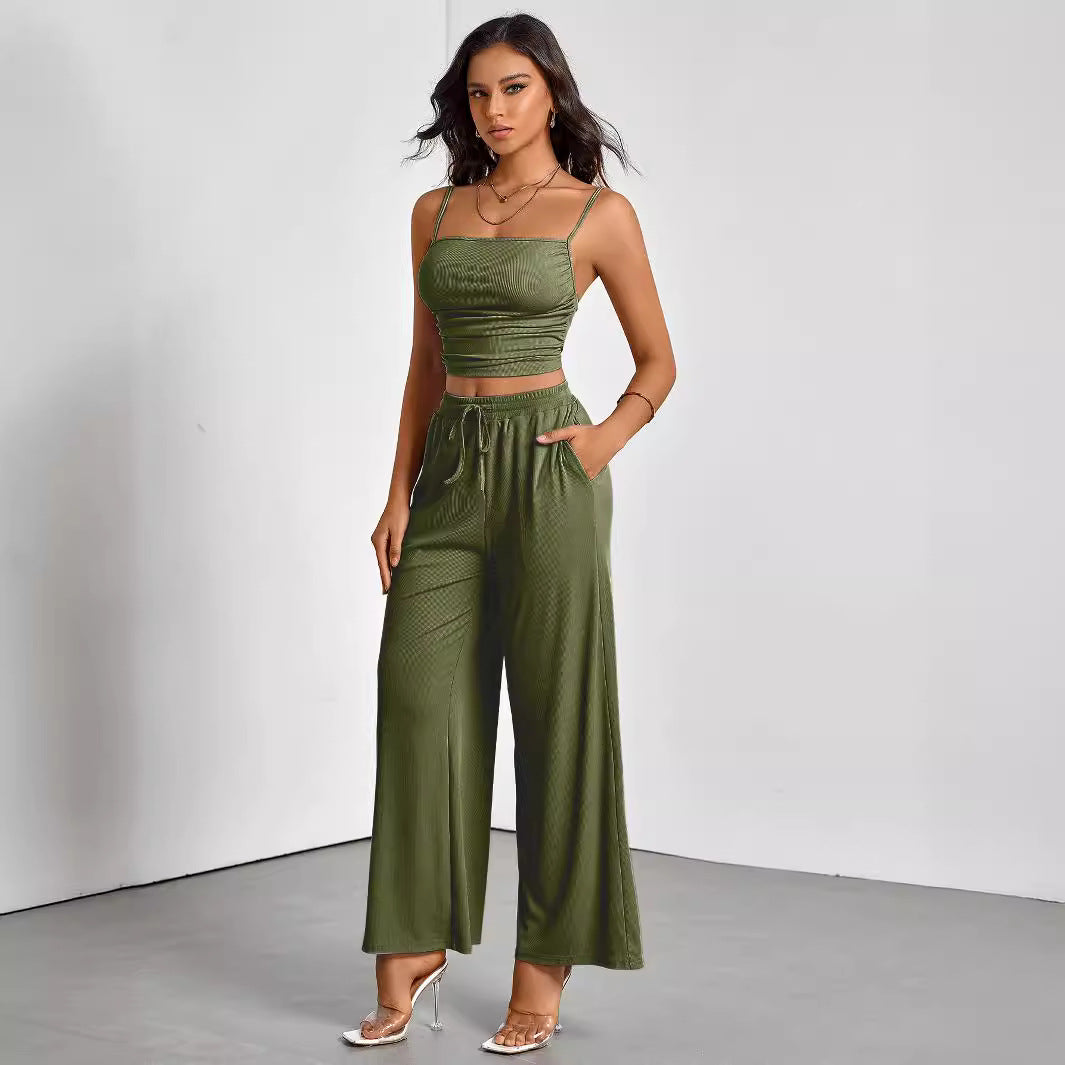 Damen Ripp-Top mit verstellbaren Spaghettiträgern und elastischer Taille EB