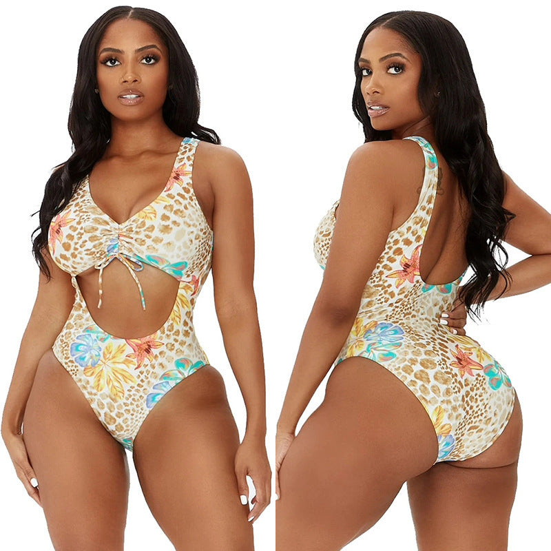 Damen Cut-Out Badeanzug mit floralem Design und verstellbaren Trägern EB