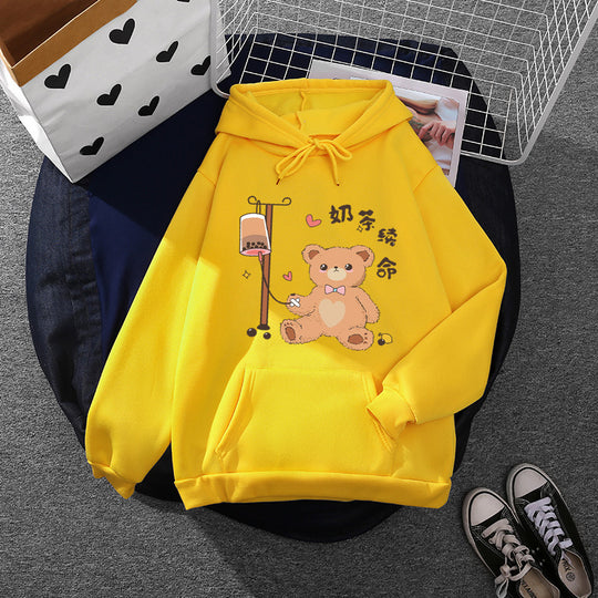 Damen nan Kapuzenpullover mit minimalistischer Grafik, lockerer Oversize-Passform und Kängurutasche EB