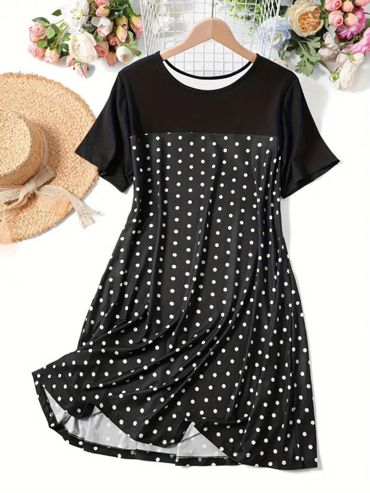 Damen Kurzarm Kleid mit Punkten EB