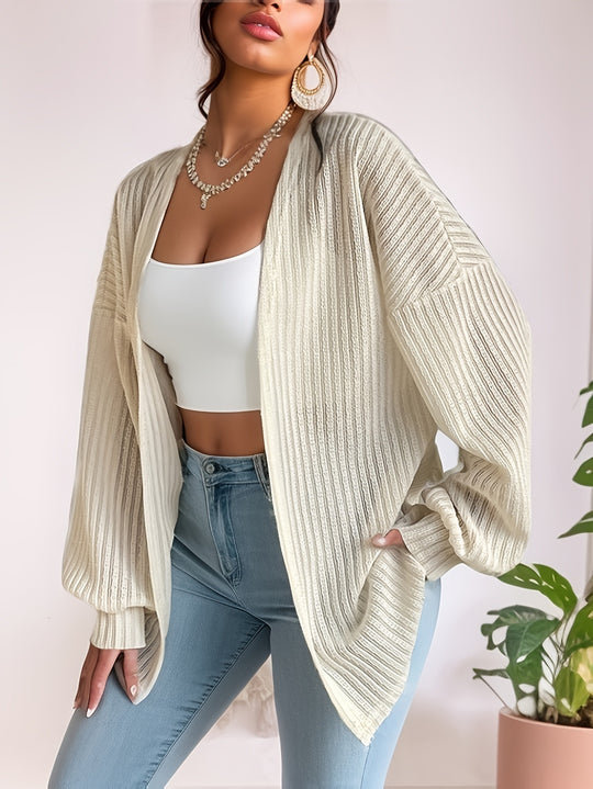 Damen Lässige Strickjacke mit weit geschnittenen Ärmeln und Rippenstruktur EB