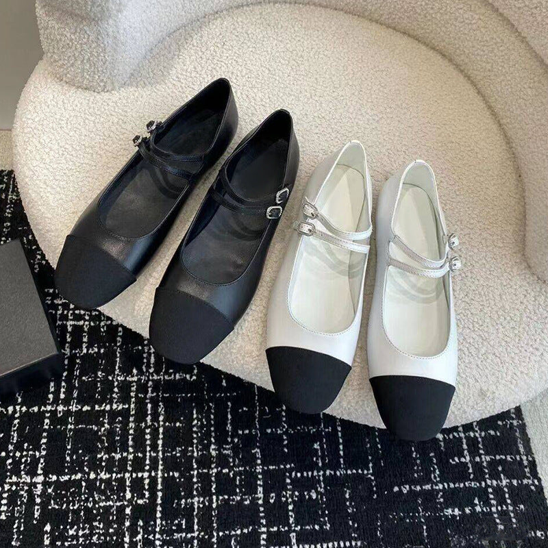 Damen Ballerinas mit doppeltem Riemen und funkelnden Schnallen EB