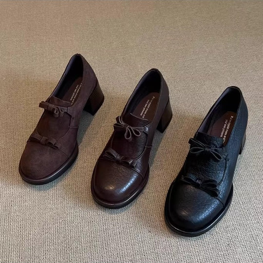 Damen elegante Schnürschuhe mit dekorativen Schleifen und komfortablem Blockabsatz EB
