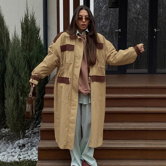 Damen Longline Utility-Jacke mit praktischen Taschen und verstellbarem Taillenzug EB