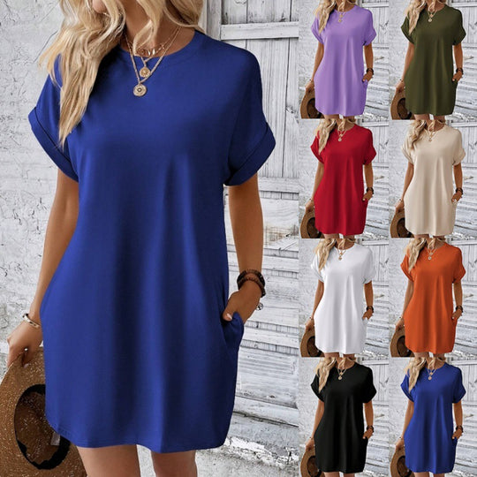 Damen Lockeres T-Shirt-Kleid mit praktischen Taschen und lässigem Design EB