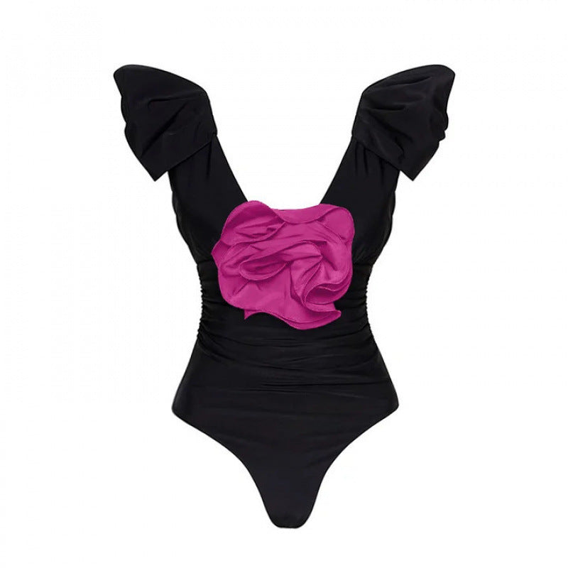 Damen Badeanzug mit elegantem Wickeldetail und langem, ombrefarbigem Rock EB