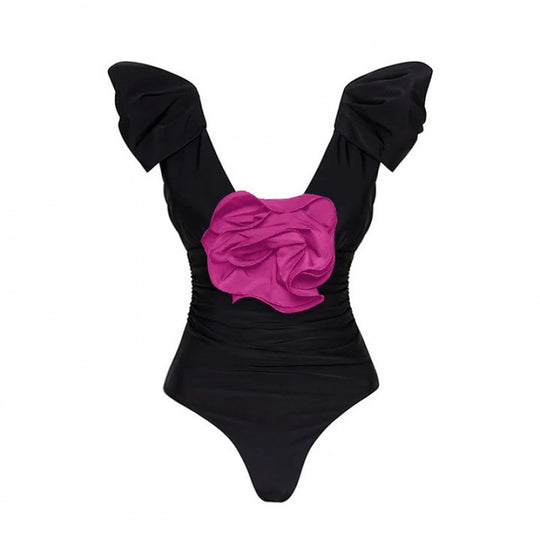 Damen Badeanzug mit elegantem Wickeldetail und langem, ombrefarbigem Rock EB