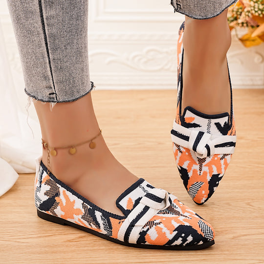 Damen elegante Ballerinas mit modischem Knotendesign und floralem Muster EB