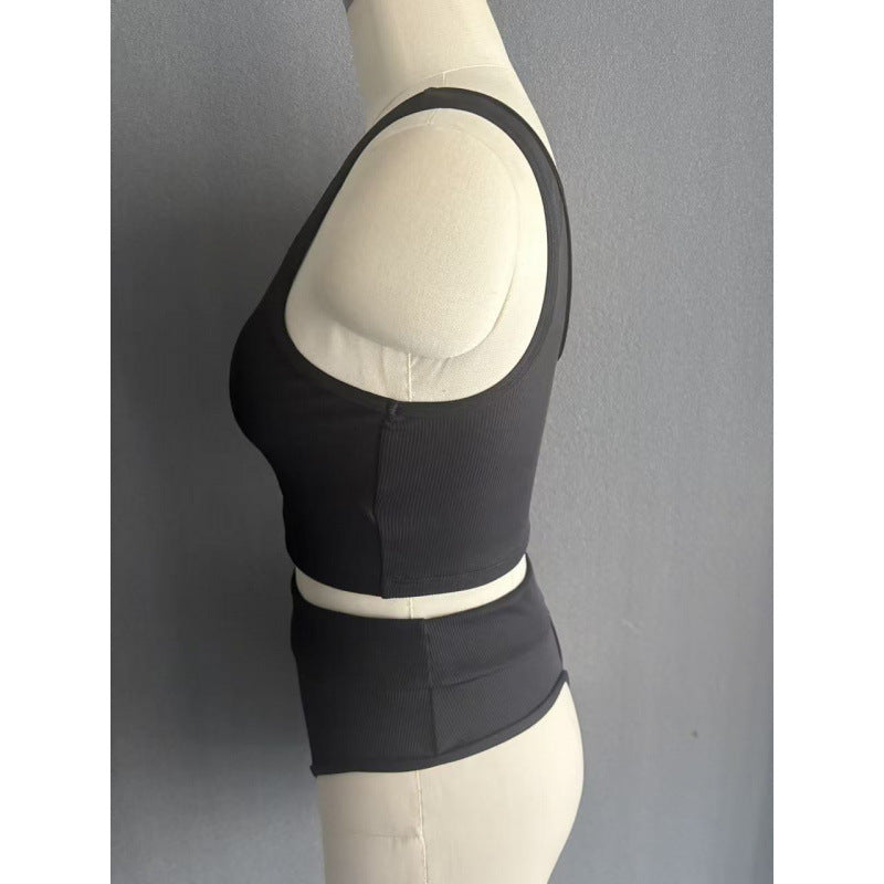 Damen Hochbund Bikini-Set mit strukturierter Oberfläche und modischem Crop-Top EB