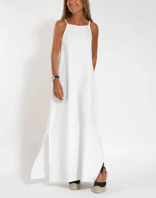 Damen elegantes Maxikleid mit feinen Trägern und schwingendem Saum EB