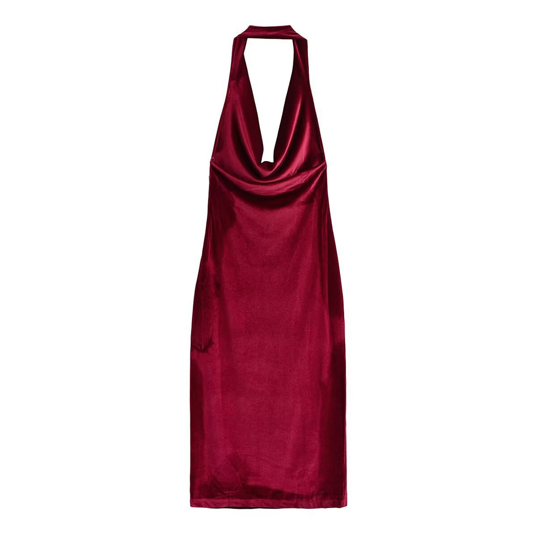 Damen elegantes Maxikleid mit tiefem V-Ausschnitt und fließendem Satin-Finish EB