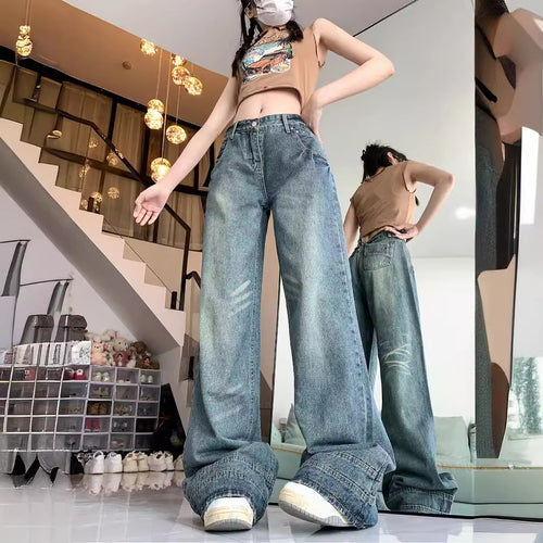 Damen Weite High-Waist Jeans im lässigen Urban-Style und modischen Details EB