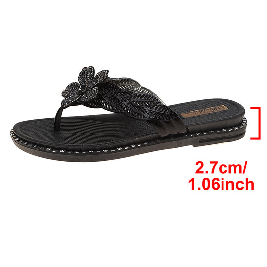 Damen modische Zehentrenner-Sandalen mit funkelndem Blumenschmuck EB