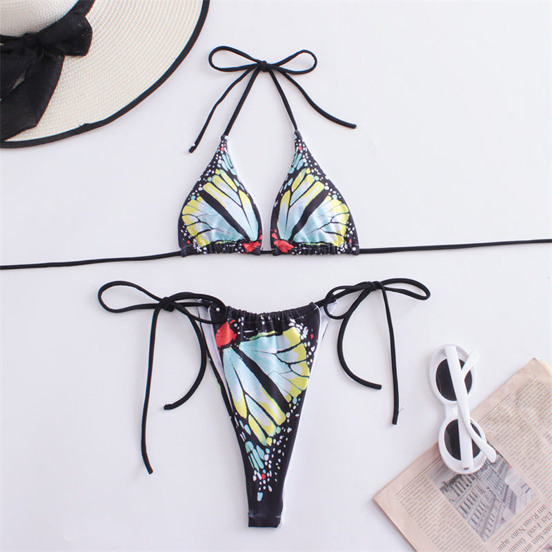 Damen Triangel-Bikini mit Schmetterling-Design und verstellbaren Bändern EB