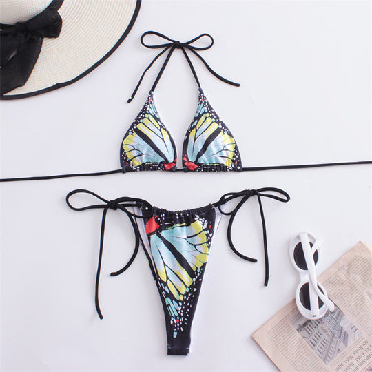 Damen Triangel-Bikini mit Schmetterling-Design und verstellbaren Bändern EB
