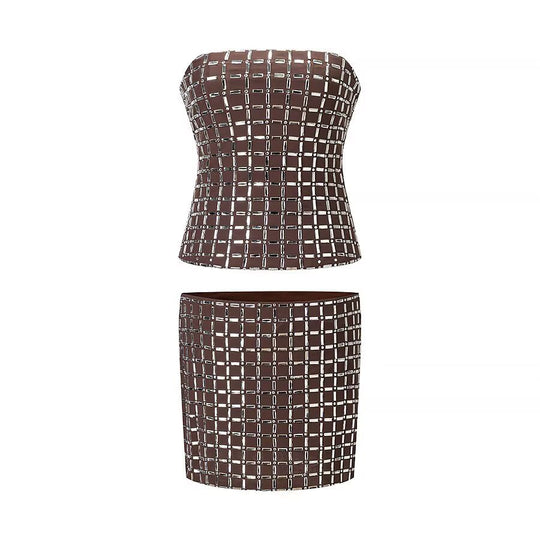 Damen Oberteil und Rock Set mit modernem Gitterdesign EB