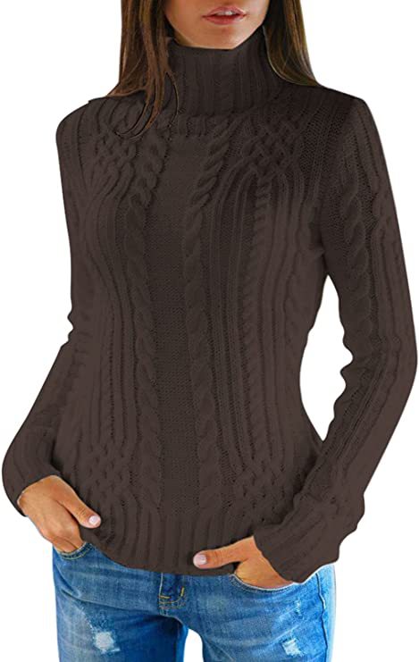 Damen Pullover mit hohem Kragen und Zopfmuster EB