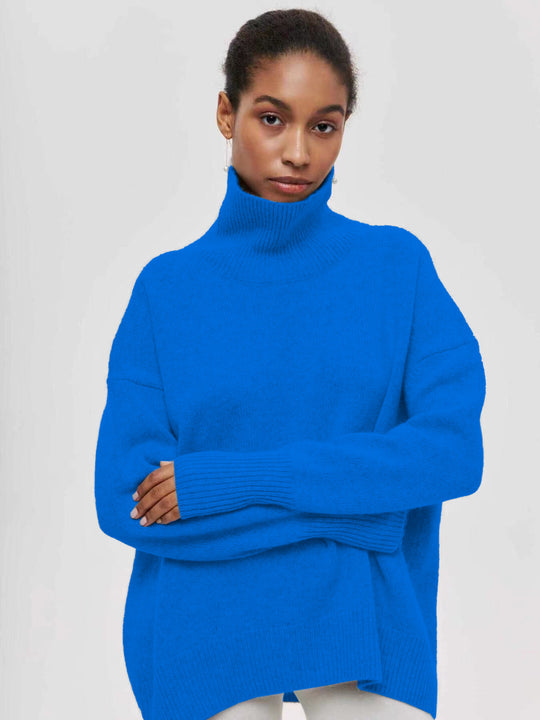 Damen gemütlicher Rollkragenpullover mit Oversized-Schnitt und strukturiertem Material EB