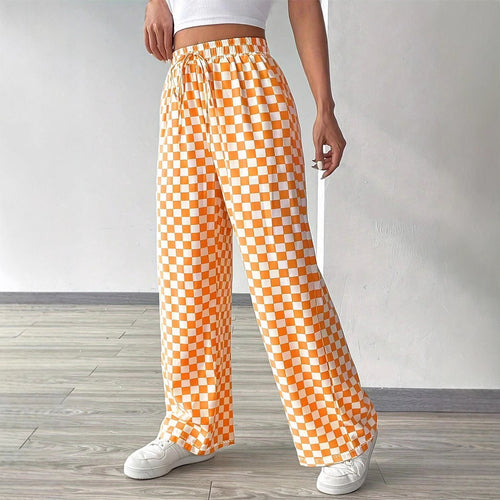 Damen Weite Freizeithose mit kariertem Muster und elastischem Bund EB