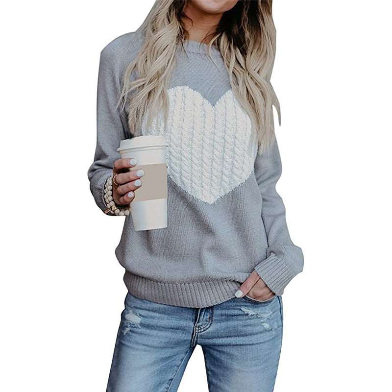Damen eleganter Strickpullover mit herzförmigem Design und komfortablem Schnitt EB