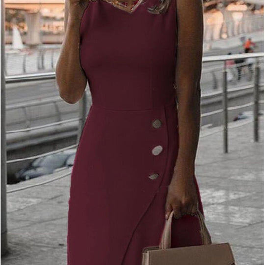 Damen Elegantes Etui-Kleid mit Knopfdetail EB
