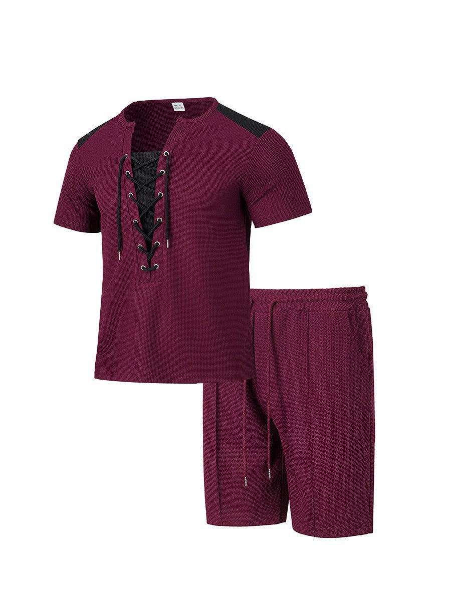 Herren Sportliches Freizeit-Set mit modernem Schnürkragen und Shorts EB