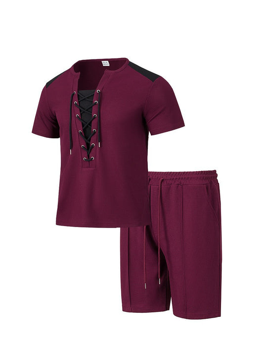 Herren Sportliches Freizeit-Set mit modernem Schnürkragen und Shorts EB