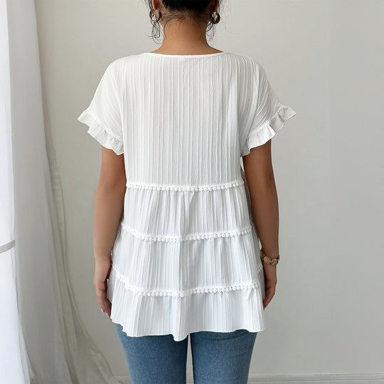 Damen Rüschenshirt mit dekorativen Borteinsätzen EB