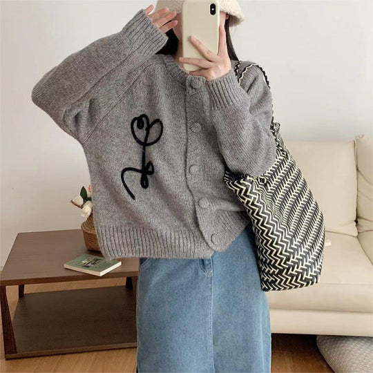 Damen Kuscheliger Strick-Cardigan mit kreativem Motiv EB