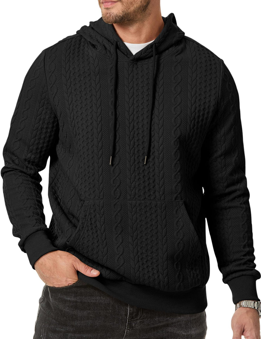 Herren Kapuzenpullover mit strukturiertem Kabelstrickmuster EB