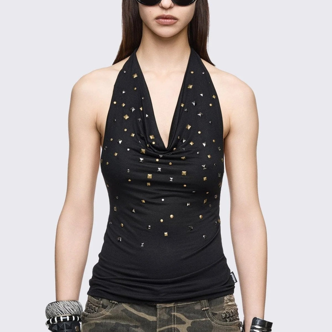 Damen Glamouröses Haltertop mit funkelnden Pailletten EB