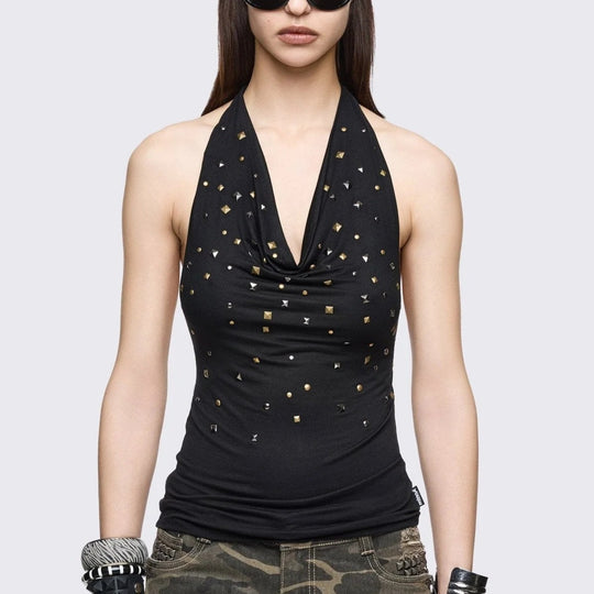 Damen Glamouröses Haltertop mit funkelnden Pailletten EB