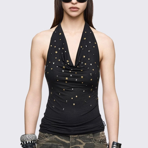 Damen Glamouröses Haltertop mit funkelnden Pailletten EB