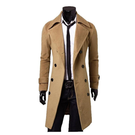 Herren nan taillierter zweireihiger Trenchcoat aus Wollmix mit klassischem Revers und Rückenschlitz EB