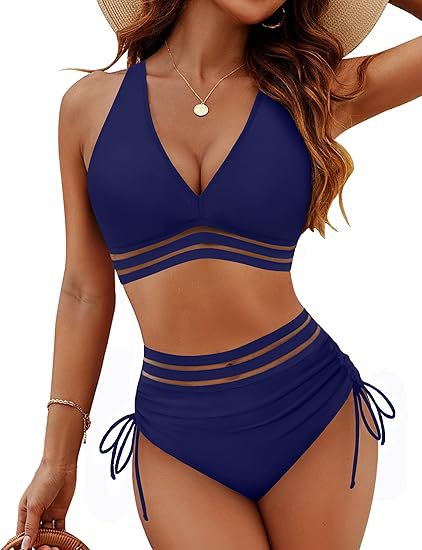 Damen Bikiniset mit verstellbarem Bund und sportlichem V-Ausschnitt EB