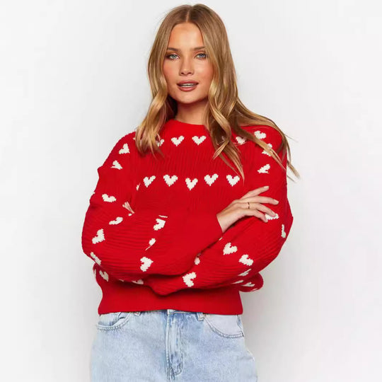 Damen gemütlicher Pullover mit Herzmuster EB