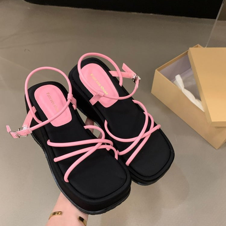 Damen Plattform-Sandalen mit verstellbarem Riemen und elegantem Metallic-Akzent EB