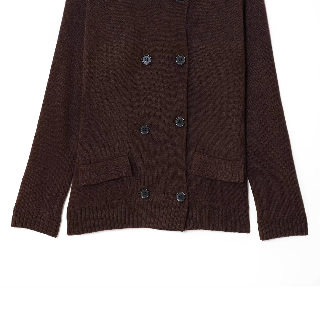 Damen elegante Strickjacke mit doppelter Knopfleiste und praktischen Taschen EB