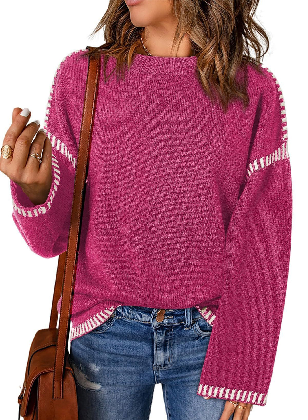 Damen lässiger Pullover mit strukturiertem Detail und seitlichem Schlitz EB