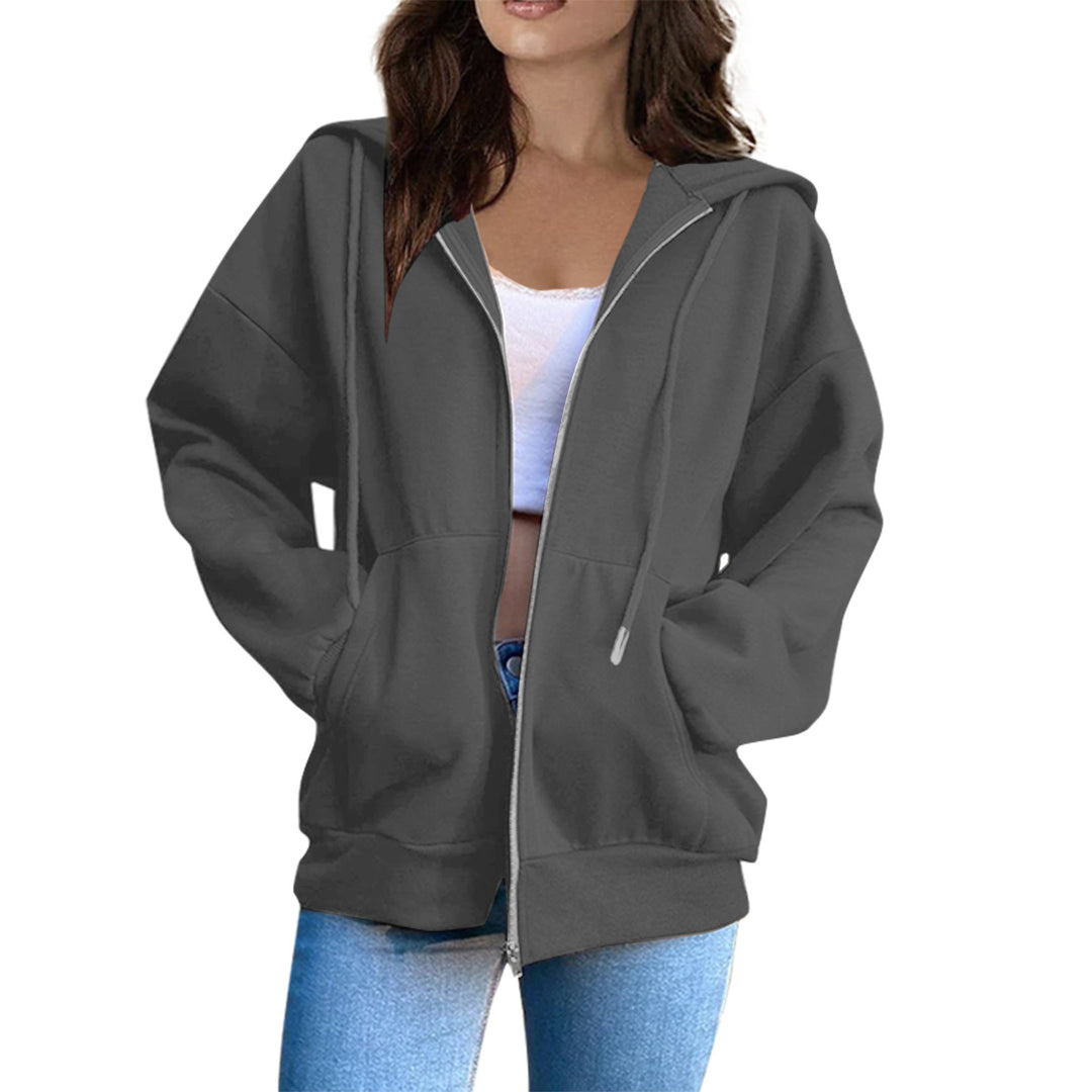 Damen nan lässige Kapuzenjacke mit durchgehendem Reißverschluss, Kängurutaschen und voluminösen Raglanärmeln EB