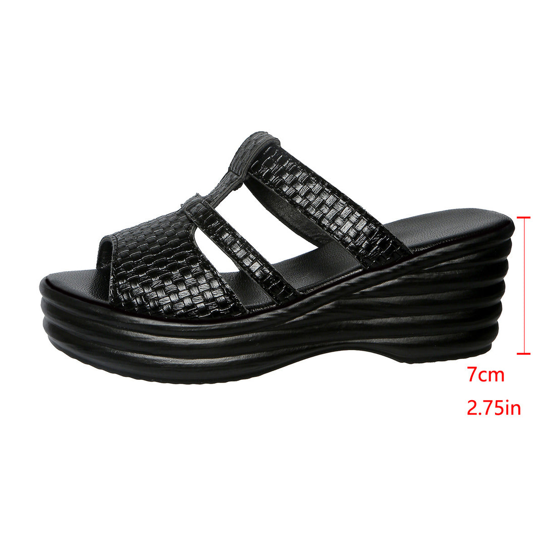 Damen Wedge-Pantoletten mit elegantem Geflecht und komfortablem Fußbett EB