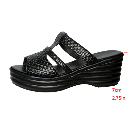 Damen Wedge-Pantoletten mit elegantem Geflecht und komfortablem Fußbett EB