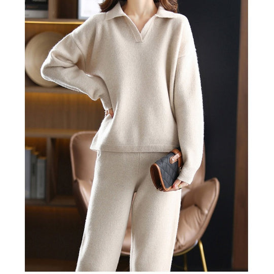 Damen Elegante Strickjacke mit Kragen und weitem Schnitt EB