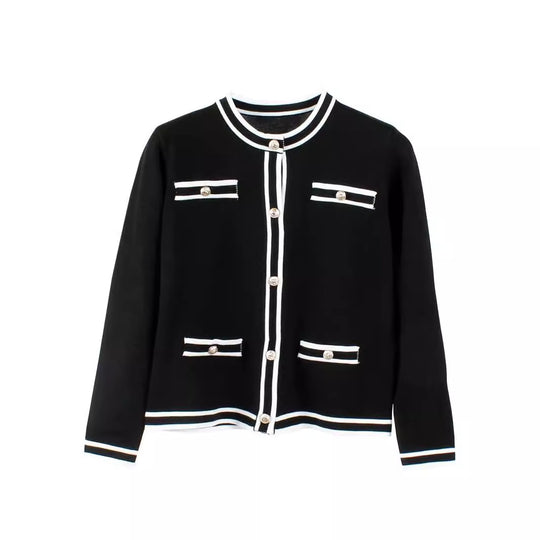 Damen Strickjacke mit goldenen Knopfdetails und Streifenmuster EB