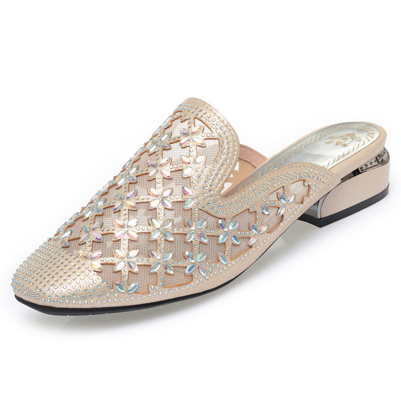 Damen Elegante Slip-On Ballerinas mit funkelndem Strass und floraler Perforation EB