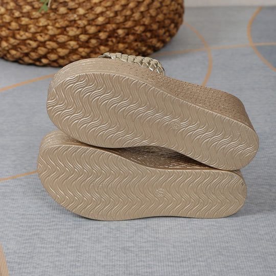 Damen Wedge-Pantoletten mit geflochtenem Riemen und komfortabler Sohle EB