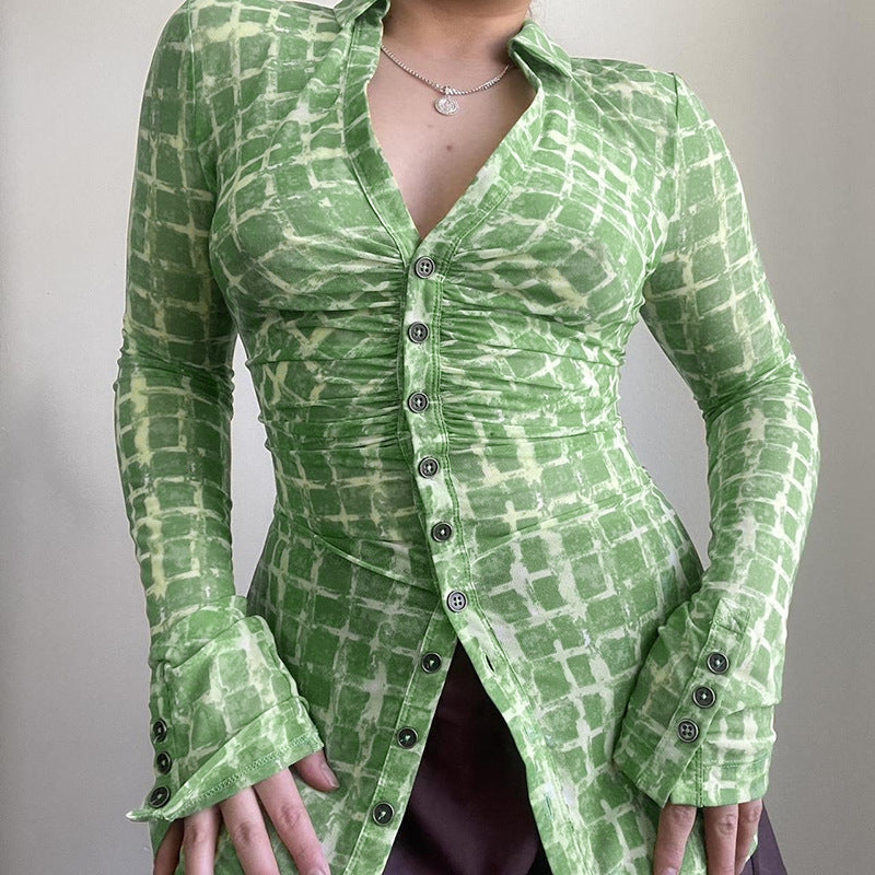 Damen figurbetonte Bluse mit raffiniertem Rüschendesign und elegantem Knopfverschluss EB