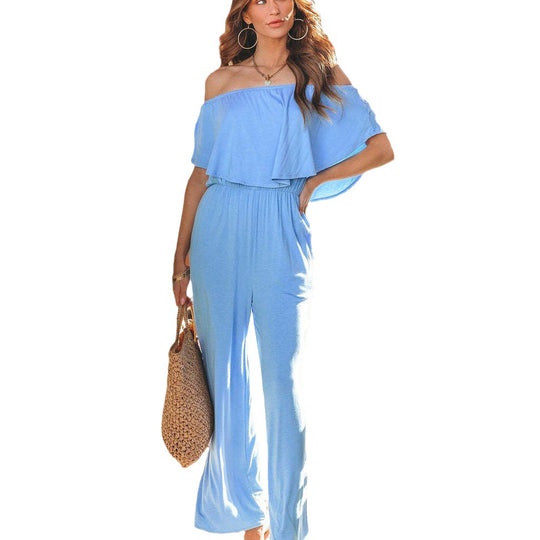 Damen Off-Shoulder Jumpsuit mit weitem Bein und elastischem Bund EB