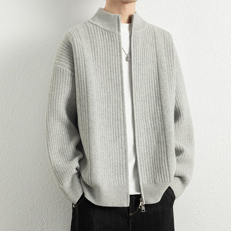 Herren Strickjacke mit modernem Zipper und strukturierter Oberfläche EB