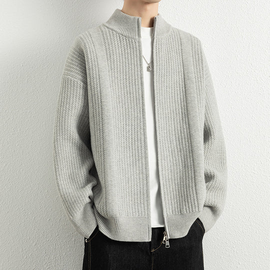 Herren Strickjacke mit modernem Zipper und strukturierter Oberfläche EB